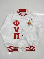 WHITE AND RED SATIN PHI NU PI JACKET
