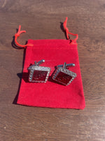 Crimson Studded SilverCufflinks ( Silver)