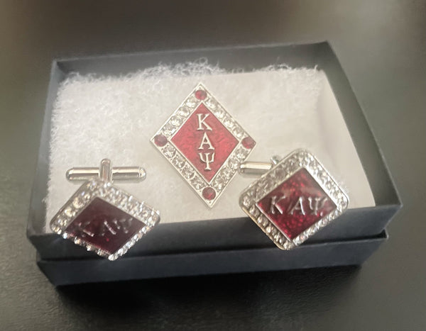 Silver Diamond Studded Flex Set 2pcs (Cufflinks and Lapel Pin)