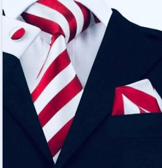 3pc Stripe Tie Set- 100% Silk