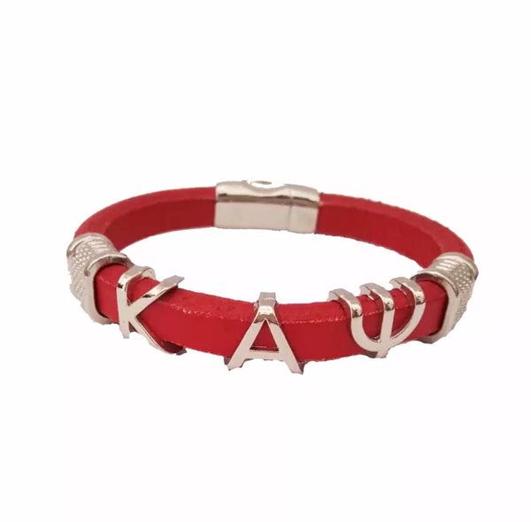 Red & Silver Kappa Leather Bracelet