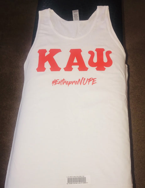 White Kappa Alpha Psi Tank Top Tee with Red Letters